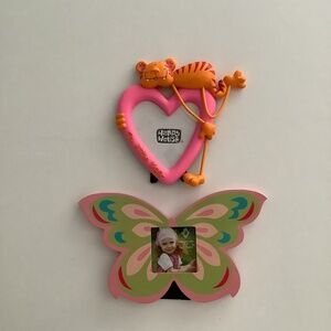 New Set of 2 Girls Child’s Pink Picture Frames Decor Butterfly & Heart Table Top